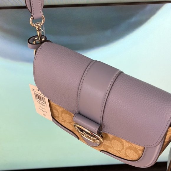 Coach Georgie Saddle Bag In Signature Canvas Light Khaki / Marble Blue - Picture 3 of 16